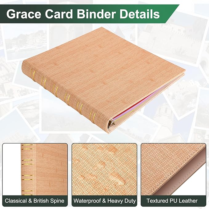 Vintage Hardback 3 Ring Binder 1 Inch, Professional Leather Binder 3 Ring, Textured Three Ring Binders Fits 8.5" x 11", D Ring Binders for Photo Album, Home, School and Office Supplies- Beige