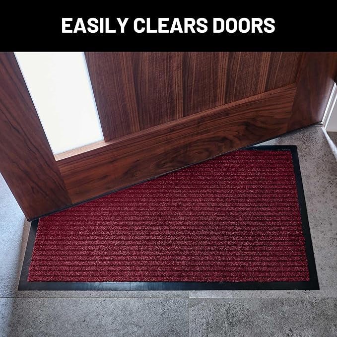 Sierra Concepts Front Door Mat Large Welcome Floor Mats - Entryway Indoor Outdoor Entrance Doormat, Patio, Porch, Muddy Dog Shoe, Inside Outside Low Profile 36x24in, 2-Pack Red