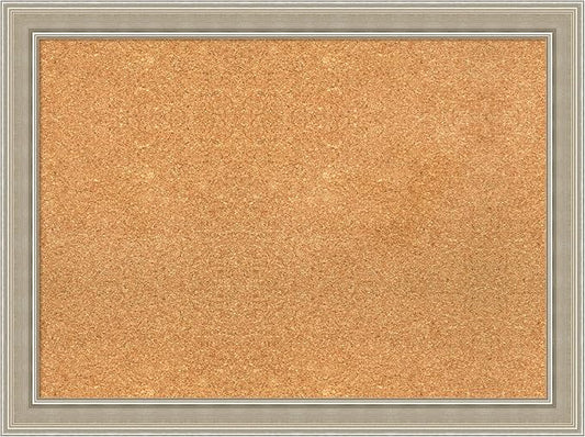 Amanti Art Natural Cork Board for Wall, 24x32 Vision Board with Silver Wood Frame, Medium Corkboard Office Decor for Home Organization, Modern Contemporary Corkboard Pinboard to display items for home
