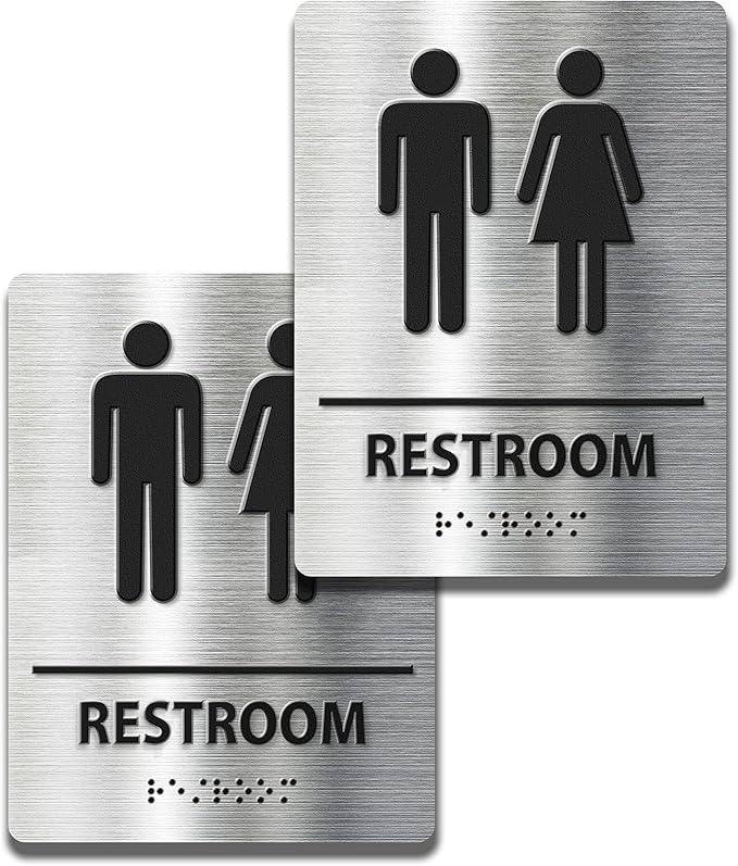 ADA-Mark Modern Restroom Sign for Business - 2PK ADA Compliant Braille Bathroom Sign with Easy Installation - 6" W x 8" H