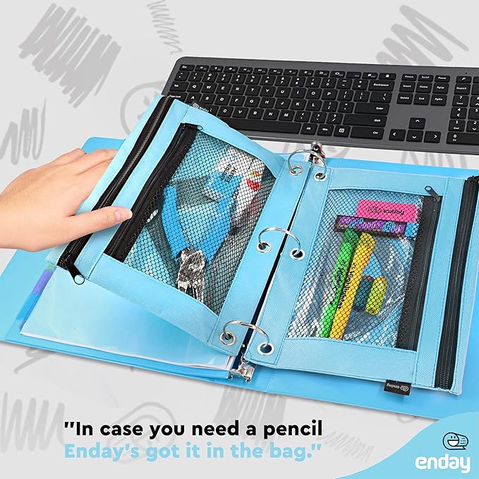 Enday Blue Pencil Pouch For 3 Ring Binder, Zippered Binder Pencil Pouches, 3 Ring Pencil Pouch for Binder, Pencil Case for Binder, Large Pencil Bags for School, Home, and Office
