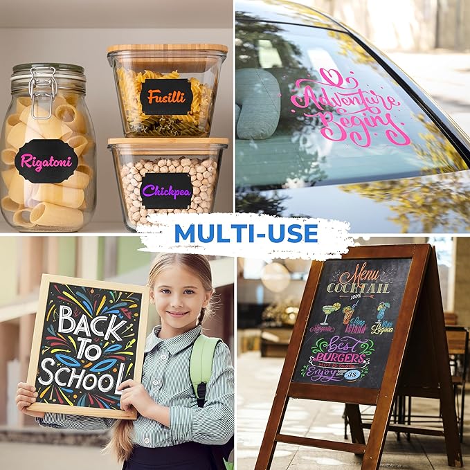 Zenacolor Liquid Chalk Markers - Dual Tips, 8 Vibrant Colors, Non-Toxic, Quick-Drying, Erasable for Blackboard, Windows, Glass, Cars - 24 Labels Included