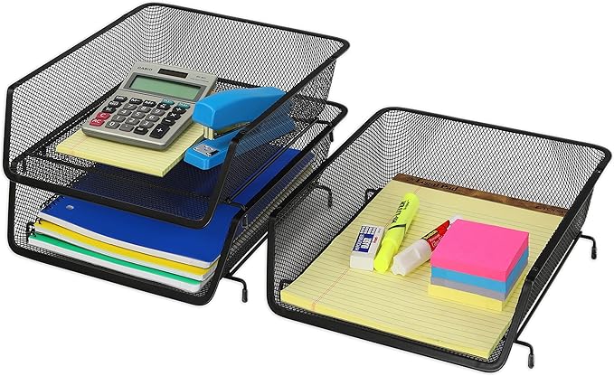 Simple Houseware Stackable Desk File Document Letter Tray Organizer, 3 Packs, Black