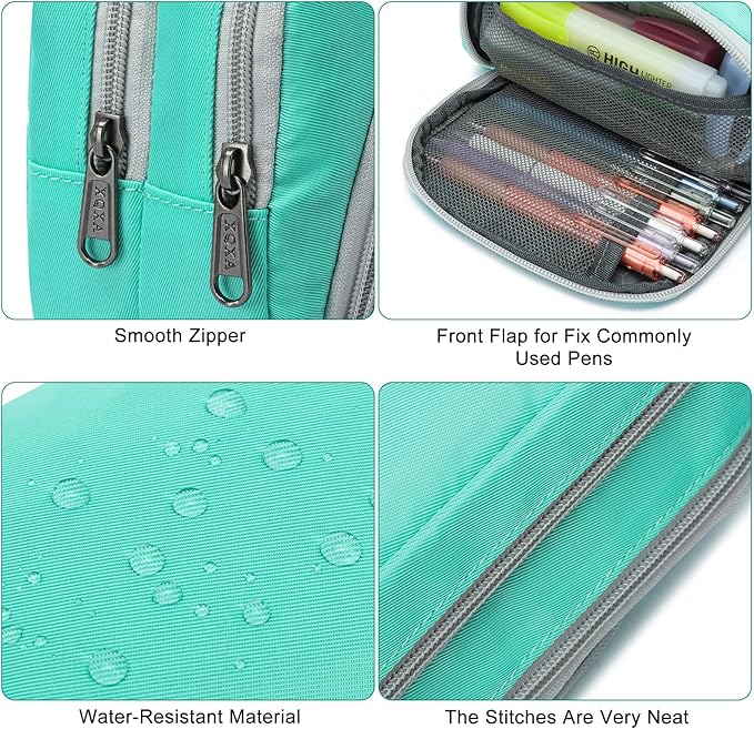 XQXA Pencil Pouch Large Capacity Pencil Case Organizer, Multifunctional Pencil Pouch with 3 Compartmens, Big pencil bags with zipper Office Travel Men Women (01-Mint Green)
