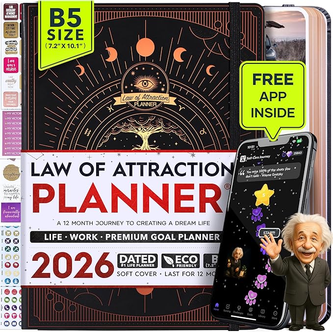 2026 Planner Weekly and Monthly | Law of Attraction Planner with Panduo App | A 12 Month Journey for Productivity, Gratitude & Goal Setting | Includes Foldable Vision Board, Gift Box & Stickers