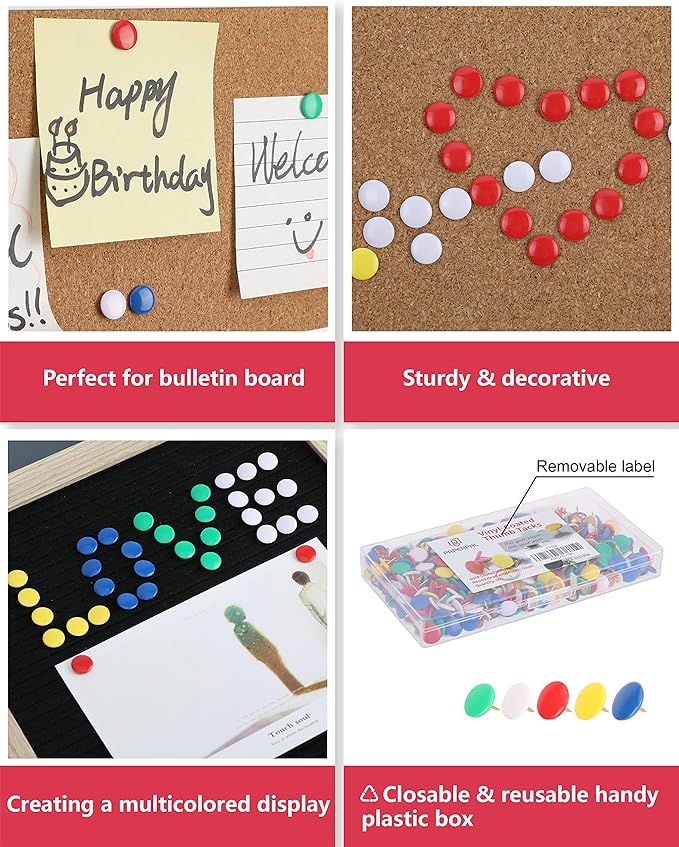 PAPERPAL 500 Vinyl-Coated Thumbtacks for Cork Board, Flat Thumb Tacks for Posters, Bulletin Board Tacks, Colorful Push Pins for Office School & Personal Use