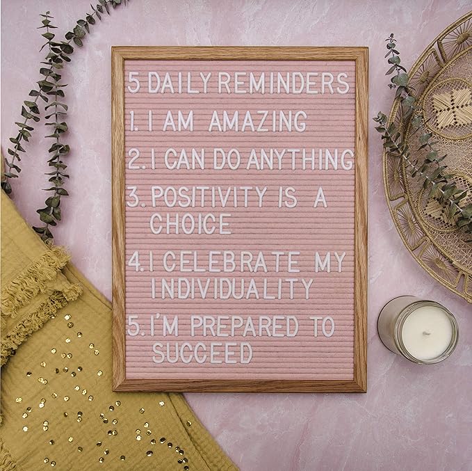 Felt Like Sharing Large Letter Board (Light Pink Felt - 12”x16”) – Changeable Message Board with 3 Sets of Felt Board Letters – Statement Wall Sign for Quotes, Home or Holiday Decor In Oak Frame