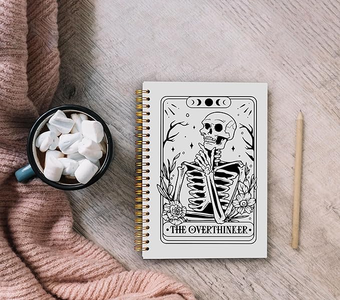 the Overthinker Tarot Card Notebook Journal, Gothic Goth Skull Notebook Journal, Witchy Journal, Goth Office Supplies, Witchy Stuff Spiral Notebook 5.5x8.3
