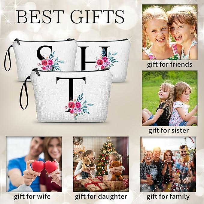 Monogram Cosmetic Bag With Mirror, Womens Birthday Gift, Small Makeup Bag for Purse, Unique Sister Gift, Initial Makeup Bag