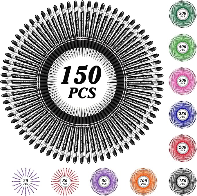 Max 500 Pcs Personalized Pens Bulk, Custom Pens with Free Engraving, Customized Stylus Tip Ballpoint Pen with Your Name Massage Text for School Office Business Graduation Anniversaries-150 Packs