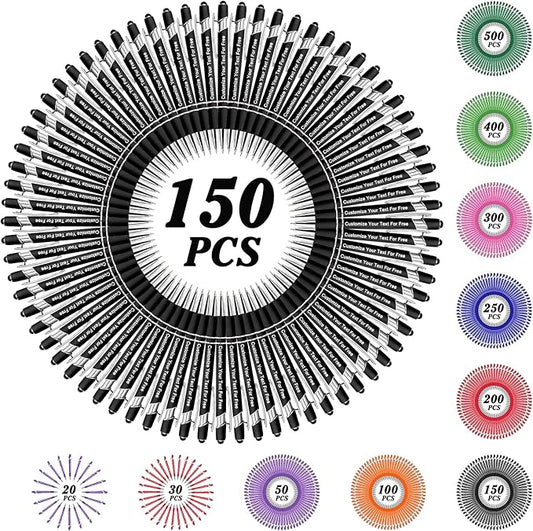 Max 500 Pcs Personalized Pens Bulk, Custom Pens with Free Engraving, Customized Stylus Tip Ballpoint Pen with Your Name Massage Text for School Office Business Graduation Anniversaries-150 Packs