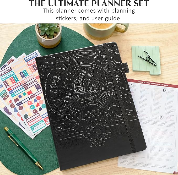 Legend Hourly Schedule Planner PRO Dated Jan 2026-Jan 2027 – Deluxe Weekly & Daily Organizer with Time Slots. Appointment Book Journal for Work & Time Management, A4 Hardcover, Black