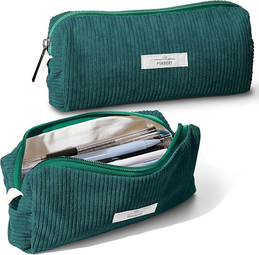 Pencil Bag Pen Case, Soft Corduroy Small Pencil Pouch Organizer with Zipper, Cute Pencil Case Pouch Stationery for Girls and Boys – Dark Green
