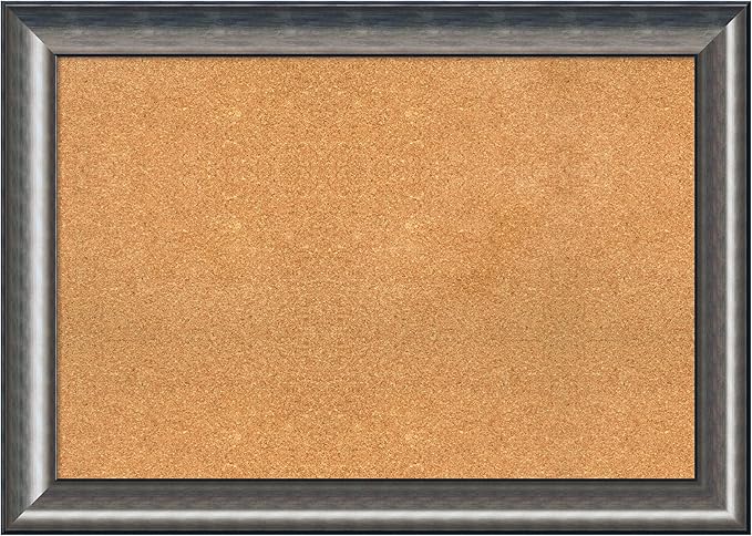 Amanti Art Natural Cork Board for Wall, 30x42 Vision Board with Silver Wood Frame, Large Corkboard Office Decor for Home Organization, Casual Corkboard Pinboard to Display Items for Home Organization