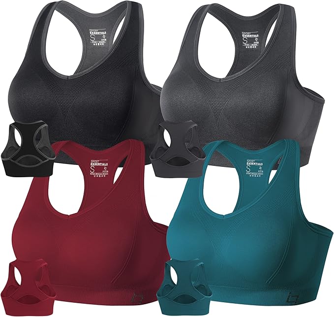 FITTIN Racerback Sports Bras for Women - Padded Seamless Support Bra for Yoga Gym Workout Fitness