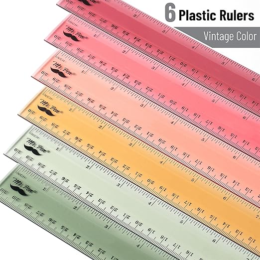 Mr. Pen- Ruler, 12 inch Ruler, 6 Pack, Vintage Colors, Clear Rulers 12 Inch, Rulers for School, Back to School Supplies