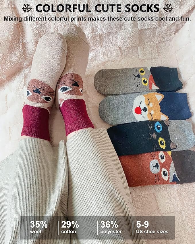 IIG Cute Warm Wool Socks for Women Super Cozy Thick Crew Winter Socks Gifts, 5 Pairs