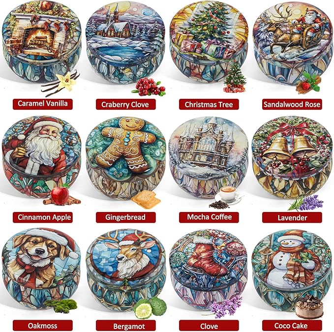 12 Pack Christmas Candles for Women Men: Long Lasting Winter Candle Set, Holiday Scented Candles for Home Scented, Soy Candle Gift Set for Bath Meditation Relaxing, Birthday Christmas Gifts Home Decor
