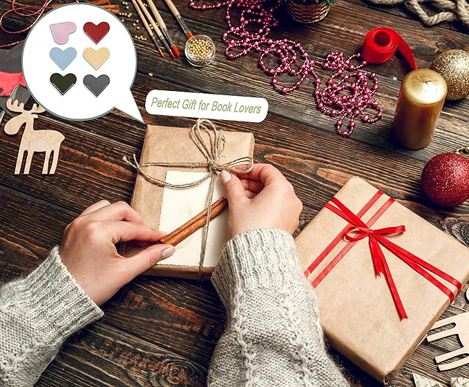 6pcs Leather Bookmarks for Women with Heart Shape, Cute Corner Bookmark, Book Accessories for Reading Lovers, Book Markers for Women, Bookmarks for Book Lovers by HNQCPCVU (Heart)