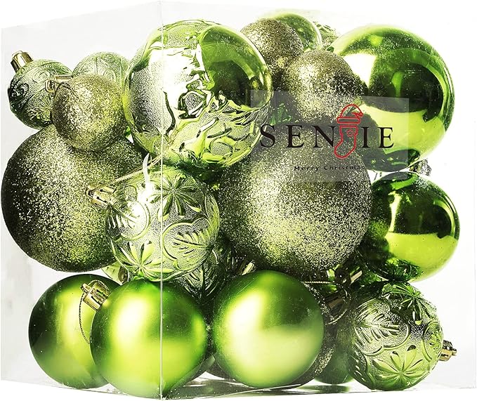 Senjie Apple Green Shatterproof Christmas Ornaments, 32 Pcs Multicolored Spherical Hanging Plastic Ornaments for Christmas Trees