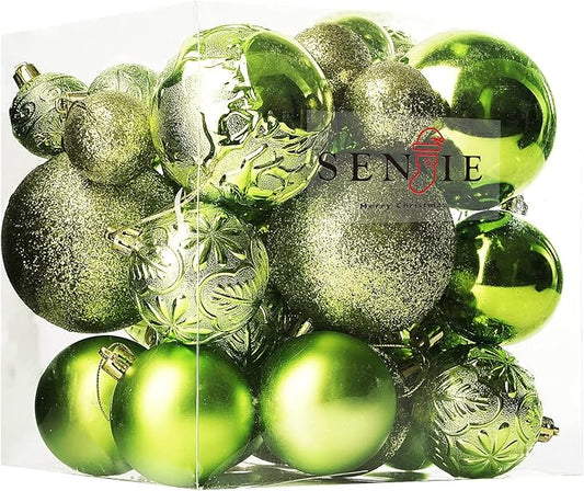 Senjie Apple Green Shatterproof Christmas Ornaments, 32 Pcs Multicolored Spherical Hanging Plastic Ornaments for Christmas Trees