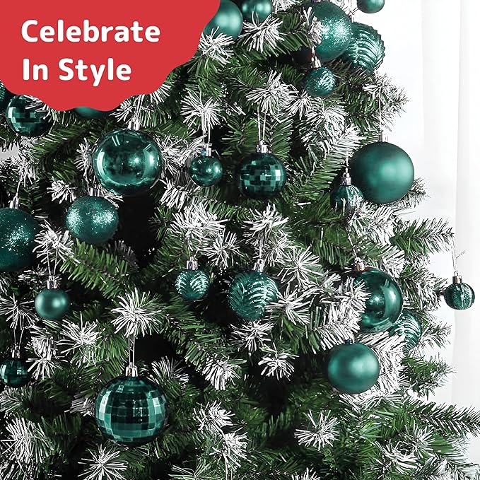 Prextex 36-Pieces Christmas Ornaments Set - Shatterproof, Festive Olive Green Christmas Tree Balls Decorations in 3 Sizes and 6 Styles with Hanging Loops for Tree, Wreath, Dazzling Holiday Party Decor