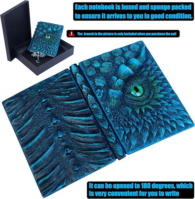 3D Dragon Eye Embossed Journal,Resin Engraving Notebook,Dnd notebook for Dragon Lovers ，Blank Paper,Hardcover Travel Notepad for Writing,Sketchbook,Collection,Gift,Decoration A4 and A5 Size (A5-Blue-Lined-Brooch)