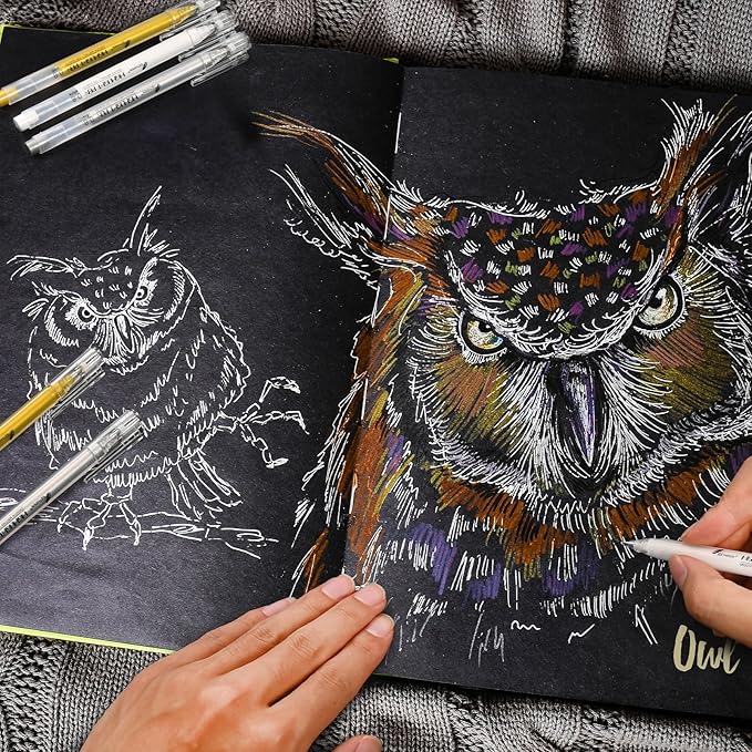 0.8mm Gold Gel Pens 3-Pack – Extra Fine Point Opaque Ink for Black Paper Drawing, Sketching, Bullet Journaling & Holiday Card Design