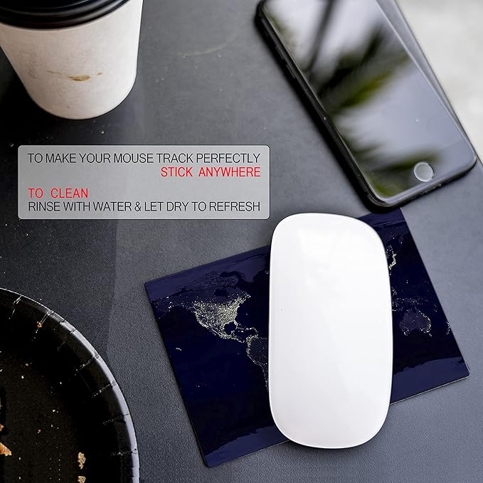 Adhesive Mouse Pad - Peel and Sticks to Any Surface - Travel Mouse Pad, Sticky for Any Surface - Excellent Tracking - Earth Night MAP