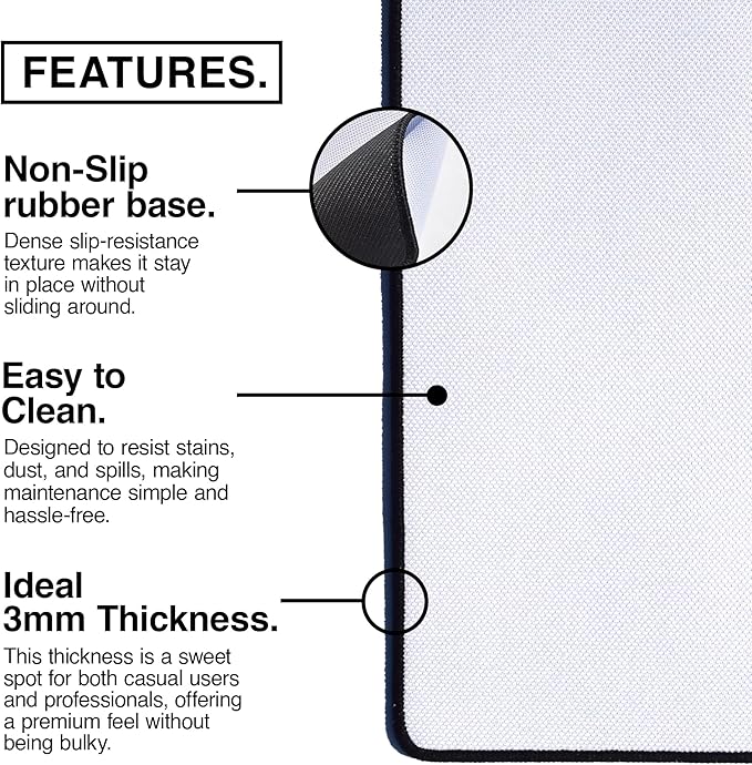 MPCO. Blueprints Large Gaming Desk Pad - 36" x 17" Duraglyde Fabric Browning 1911 – White Desk Mats - Non-Slip, Washable, Smooth Glide for Precision Gaming & Work
