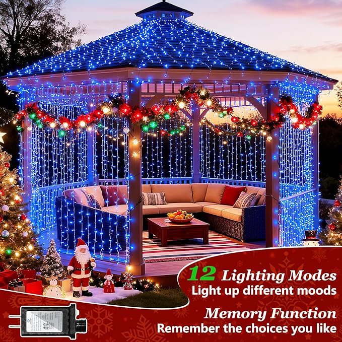 1500 LED Christmas Lights Outdoor with 12 Modes, 470FT Green Wire Christmas String Fairy Lights with Timer & Dimmable, Waterproof Twinkle Tree Lights for House Patio Party Wedding Xmas Decor, Blue