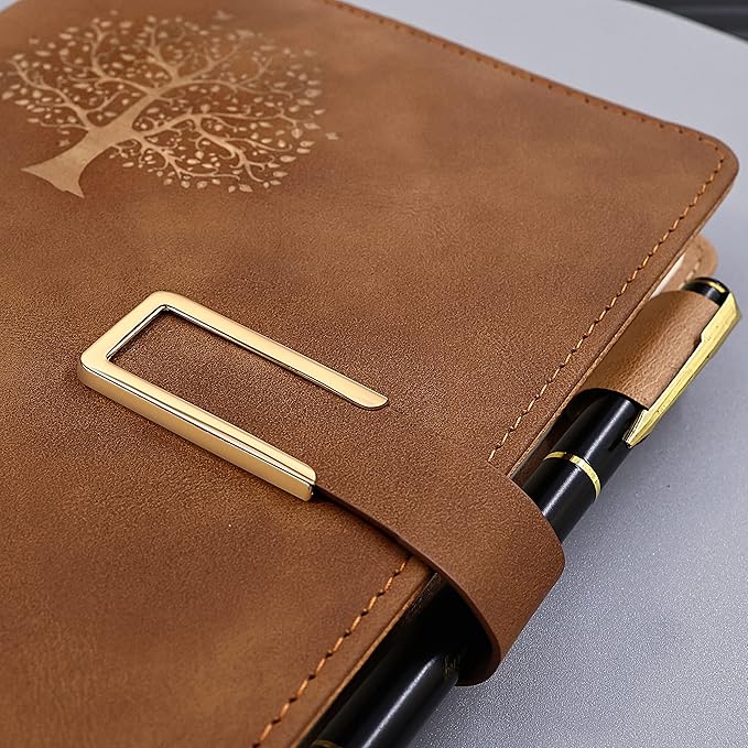 Fanery Sue Tree of Life Refillable Writing Journal for Women&Men Faux Leather Hardcover Notebook A5 College Ruled 200 Lined Pages Lay-Flat Personal Diary with Pen&Magnetic Buckle (Tree of Life-Brown)
