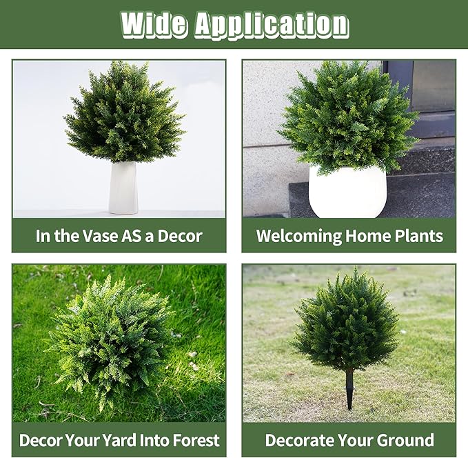 24inch Artificial Cedar Christmas Trees, Norfolk Pine Tree. 2 Sets Faux Cypress Topiary with Spikes Outdoor Christmas Tree Front Porch Decor, Fake Shrubs Planters, Christmas Pot fillers urn Filler