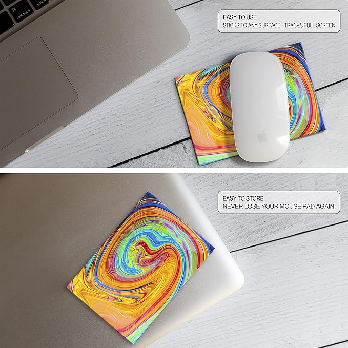Mouse Pad Adhesive Bottom - Sticks to Any Surface - Portable - Webcam Covers and Screen Cleaner Included (Color Swirl)