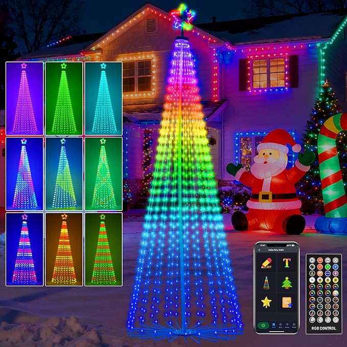 12FT Lighted Outdoor Christmas Tree, 832 LED Smart Cone Tree, Music Sync RGB Fairy Lights, LED Light Show, APP and Remote Control, Timer Function, Perfect for Outdoor Christmas Decorations