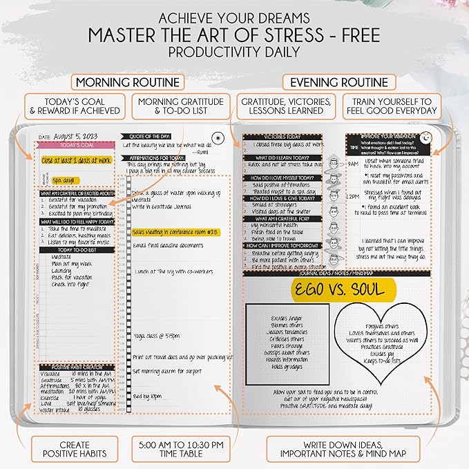 Gratitude Journal for Women & Men - 5 Minute Self Care Journal | 90-Day Undated Daily Planner for Positivity, Affirmations & Manifestation | Guided Mindfulness, Reflection | Vision Board + Stickers