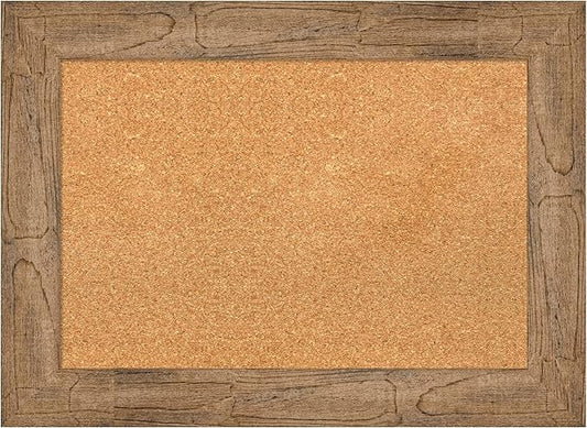 Amanti Art Natural Cork Board for Wall, 22x30 Vision Board with Brown Wood Frame, Medium Corkboard Office Decor for Home Organization, Country Rustic Corkboard Pinboard to Display Items for Home