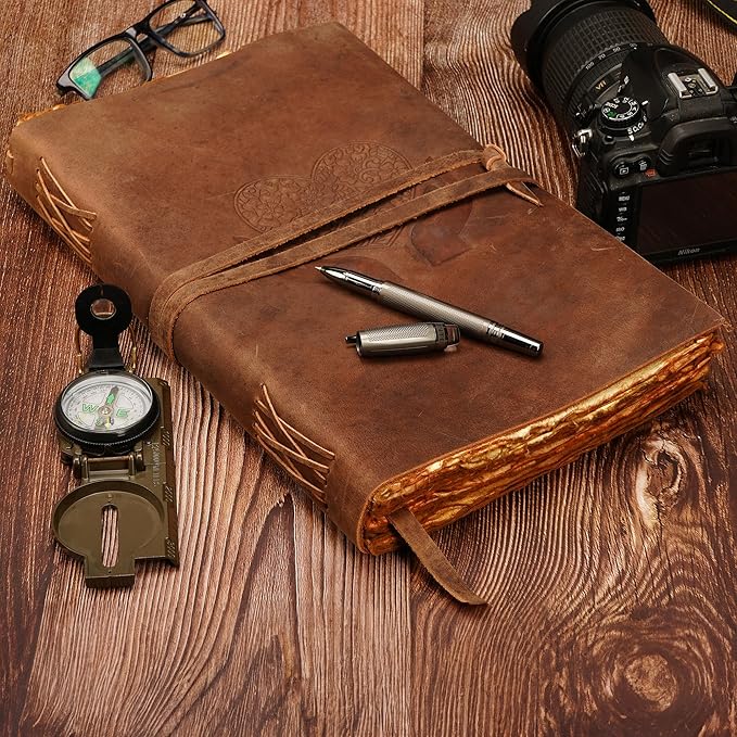 LUXEORIA Heart Journal for Women and Men, Handcrafted Leather Journal for Writing Womens, Sketchbook, Travel Diary with Unlined Deckle Paper, Distressed Brown 8x13