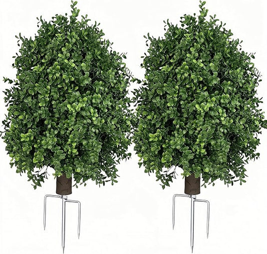 QIANYUN Boxwood Topiary Bush -Artificial Topiary for Outdoors-Evergreen Plants Topiary Ball Tree UV-Resistant 2-Pack for Front Porch Garden Yard Balcony Decor