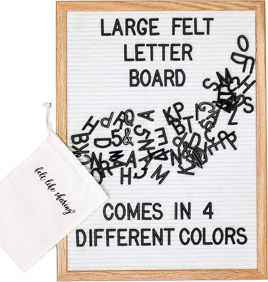 Felt Like Sharing Large Letter Board (White Felt - 12”x16”) – Changeable Message Board with 3 Sets of Felt Board Letters – Statement Wall Sign for Quotes, Home or Holiday Decor In Oak Frame