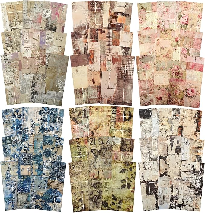 Vintage Perforated Paper Set, 60PCS Retro Ephemera for Scrapbooking Journaling Collage Planner DIY Craft