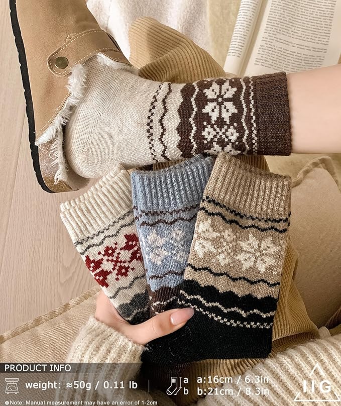 IIG Cute Warm Wool Socks for Women Super Cozy Thick Crew Winter Socks Gifts, 5 Pairs