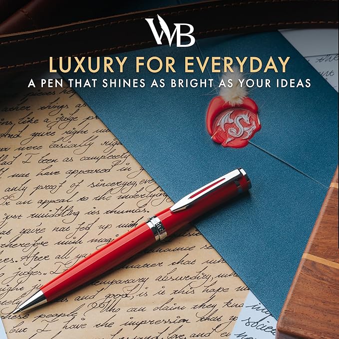 Wordsworth and Black Ballpoint Pen Red Lacquer- Stunning Luxury Pen Chrome Finish, Ink Refill, Best Gift Set for Men & Women, Refillable, Elegant, Nice Pens, Fine Point