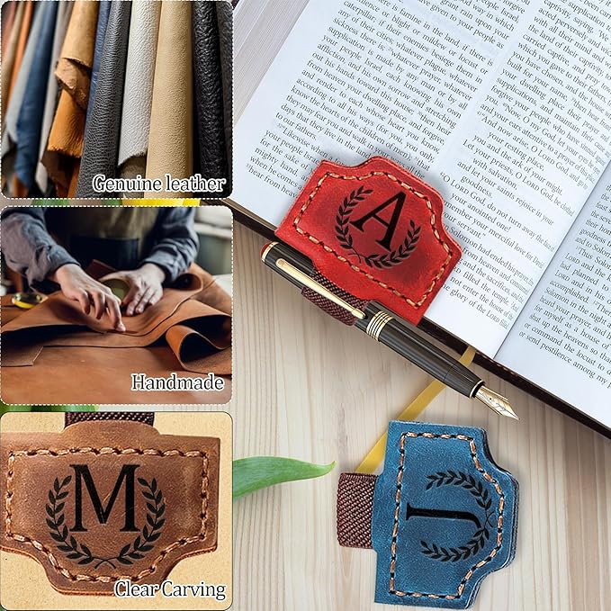 Personalized Bygone Mark Bookmark with Pen Holder, Leather Magnetic Bookmark 26 Letters Name Initial Bookmarks for Readers, Book Lover Gifts for Women Men Notebook Accessories (Coffee, H)