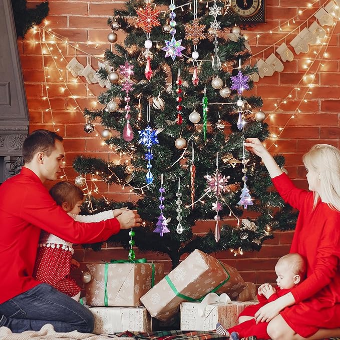 Lanpn 22pcs Christmas Ornaments Crystal Christmas Tree Decoration, Hanging Clear Acrylic Snowflake Icicle Drop Crystal Pendants for Xmas Tree Winter New Year Outdoor Indoor Party Decoration (Purple)