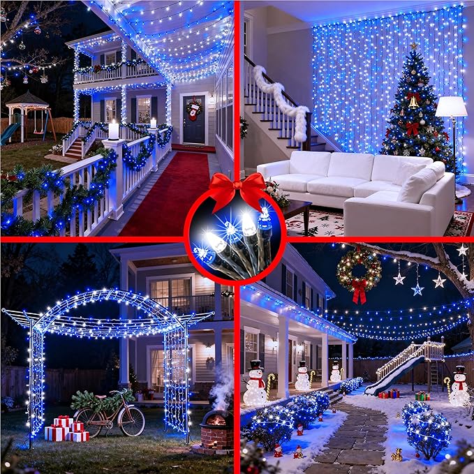 1500 LED 470FT Christmas String Lights Outdoor, 12 Pro Modes and Timer Memory & Brightness, Plug in Waterproof Clear Wire Twinkle Light for for Xmas Yard Tree Wedding Party Decor (Blue & White)