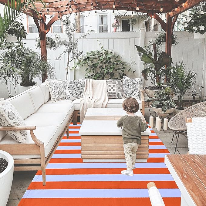 CAINANEL Fall Outdoor Rug Orange and White Striepd Rug Front Door Mat Halloween Thanksgiving Fall Autumn Home Decor, Layerd Welcome Doormat for Front Porch Decor, Front Door, Farmhouse Decor