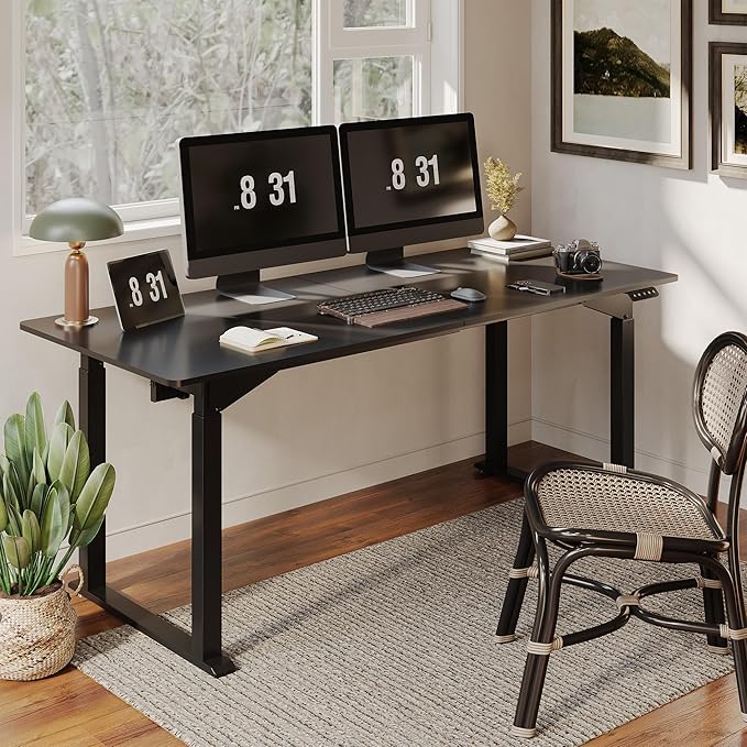 SANODESK 4-Leg Standing Desk, Electric Height Adjustable Desk with Memory Presets for Home Office, Stand up Desk Computer Workstation, 71x32 Inches Black