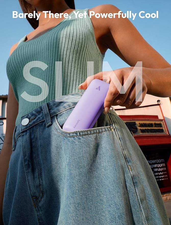 Aecooly Slim Portable Fan 2 Pack, Thin Handheld Fan, USB Rechargeable Mini Personal [24H Max Cooling Time], Battery Powered Small Foldable Pocket for Travel, Summer, Gifts for Women, Girls -Purple