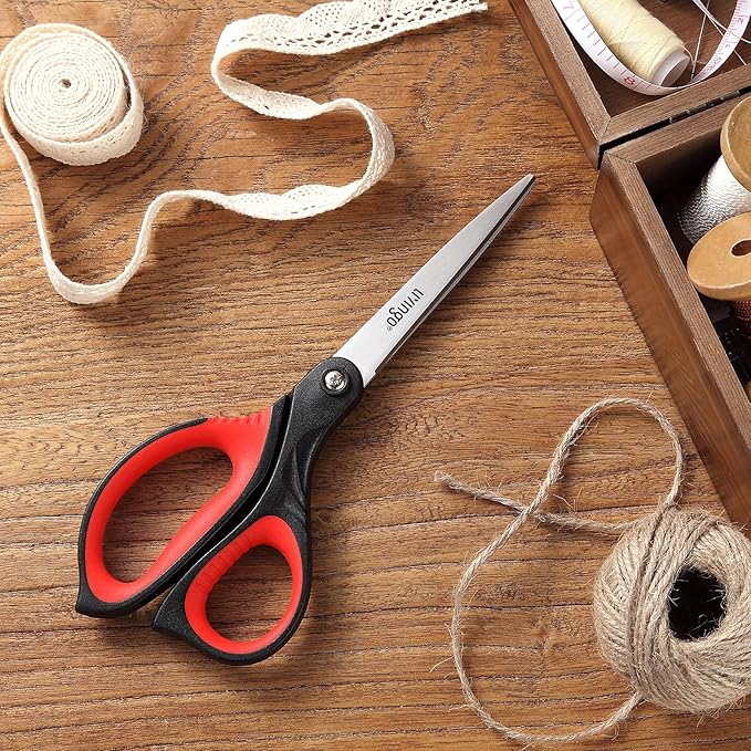 LIVINGO 8.5” Scissors All Purpose - Ultra Sharp Multipurpose 3 Pack Heavy duty Shears for Office, Home, School Sewing and Crafting Cutting Fabric, Paper, Red Comfort Grip